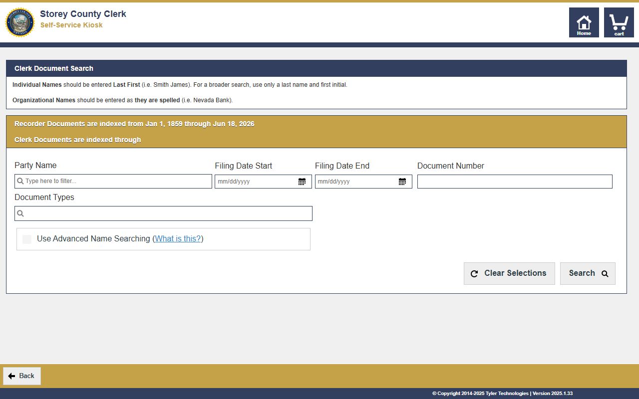 Storey County court records after jail arrest clerk document search screenshot